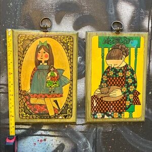 Vintage Art Plaques with Colorful Illustrations